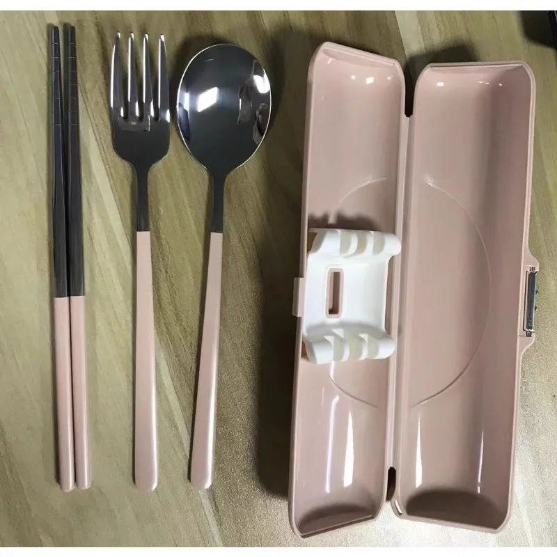 

Stainless Steel Tableware Set Portable Bowknot Spoon Fork Chopsticks Suit Travel Cute Flatware Cutlery Box Home Camping Tools