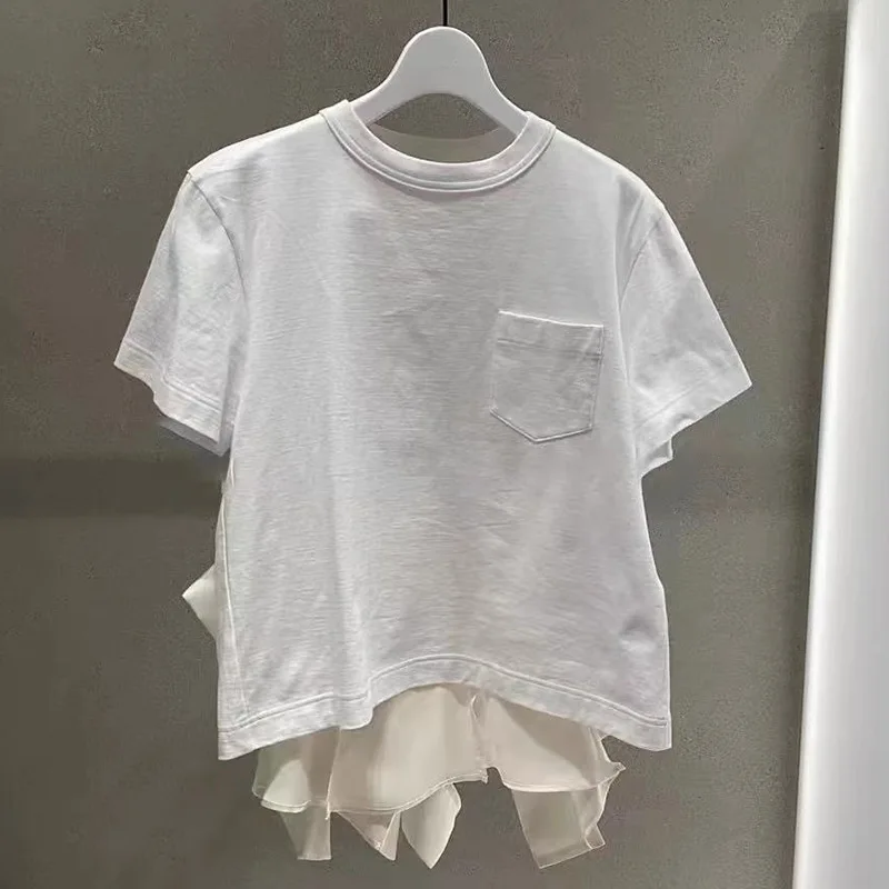 

2025 Summer New Design Limited Edition Patchwork Round-neck Loose Short-Sleeved T-Shirt Unstructured Loose Top for Women