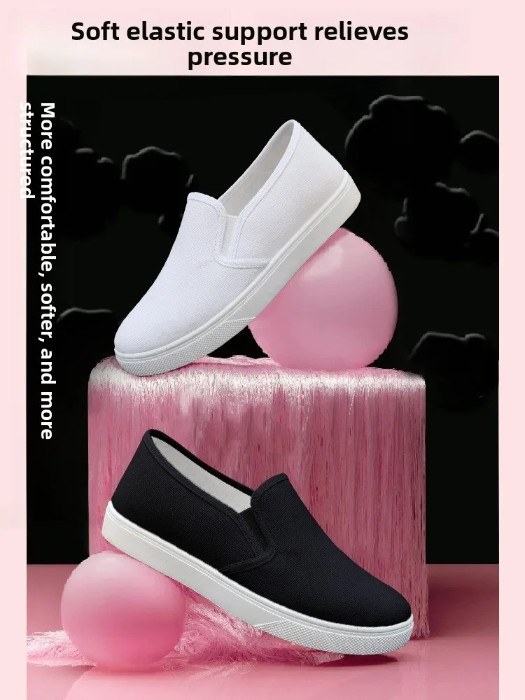 Weiße Slip-On-Flachschuhe aus Canvas für Damen, atmungsaktiv, rutschfest, weiche EVA-Einlegesohle, Alltags-, Büro- und Freizeitschuhe – Detail 3