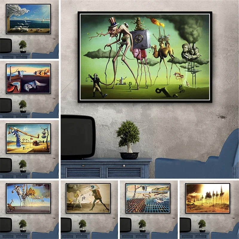 Vintage Surrealism Wall Art Abstract Dreamscape Canvas Painting Retro Surreal Poster Print for Living Room Bedroom Home Decor