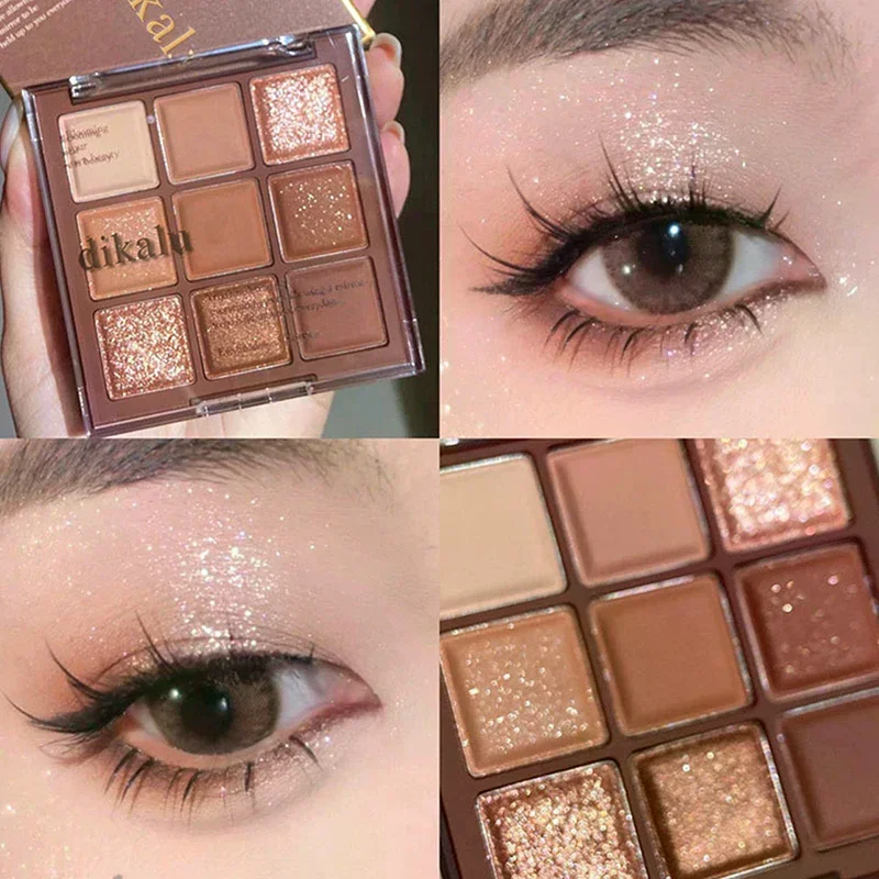 DIKALU 9 Colors Glitter Eyeshadow Palette Korean Makeup Cosmetic Professional Eye Shadows Palette Neon Glitter Eyeshadow Palette