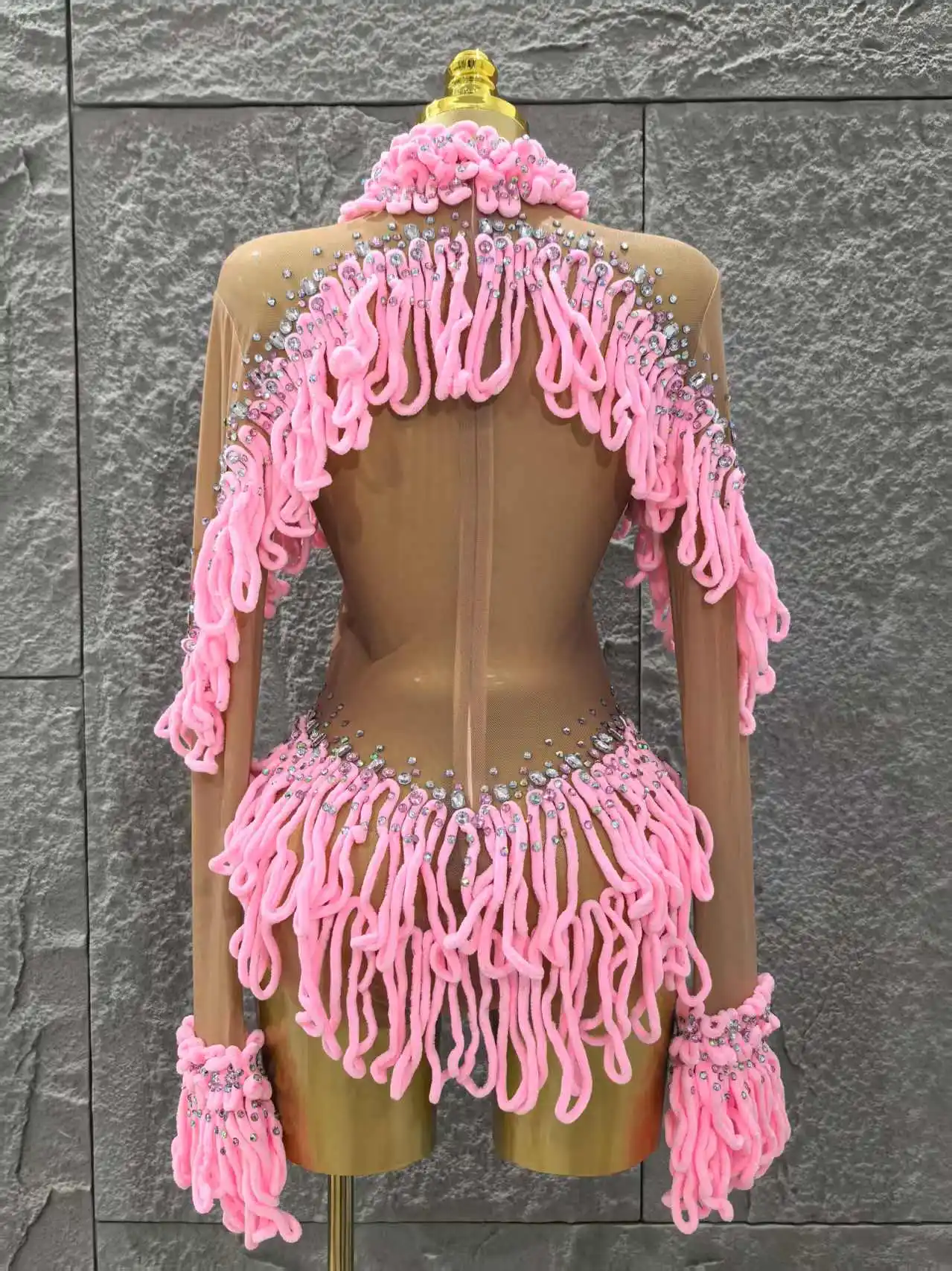 منفعل المرأة طويلة الأكمام مثير شبكة انظر من خلال Bodycon فستان قصير شرابات ملونة ملهى ليلي أداء الحفلات مرحلة ارتداء