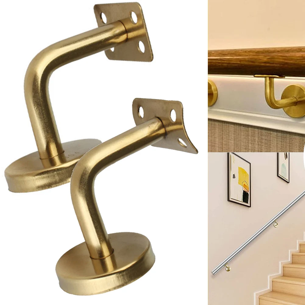 1pcs Gold Handrail Brackets Bannister Support Stair Rail Bracket Balustrade Wall Mounted Supporting Hardware Handrail Accessory