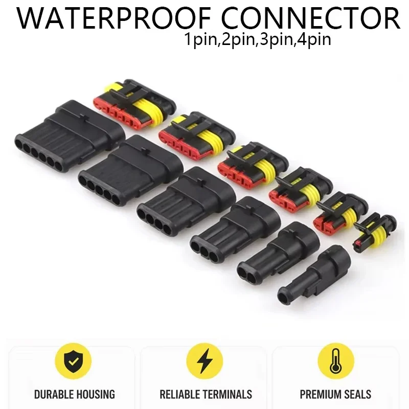 5 pcs Waterproof Electrical Connector Kit 1/2/3/4-Pin Male/Female Terminal Plugs and Sockets for Auto Wiring Installation Parts