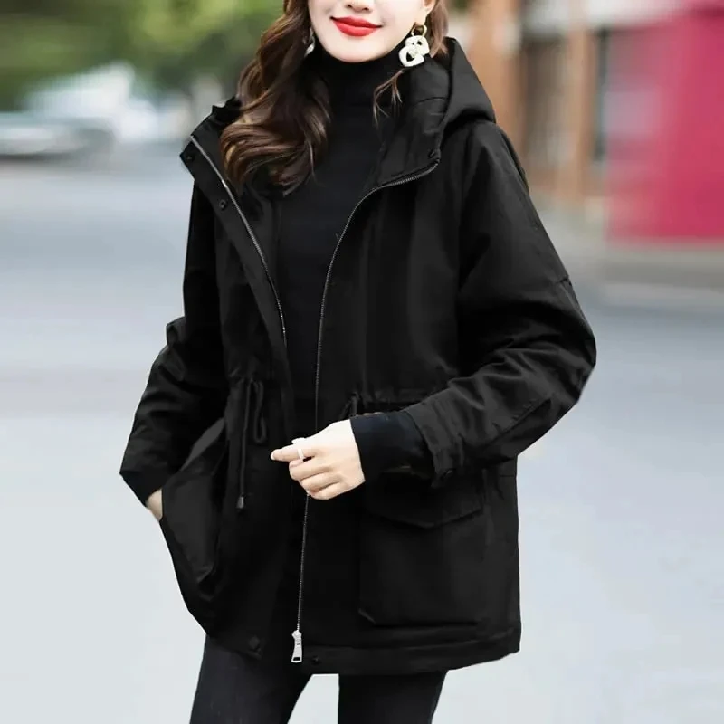 NewWinter Moda Cappotto Parka Donna Velluto e addensato Casual Allentato con cappuccio a maniche lunghe Giacca imbottita in cotone Cappotto femminile