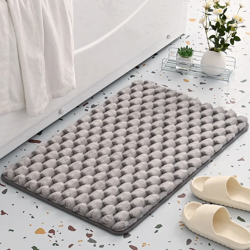 Granulat-Plüsch Memory Foam Badematten, Einfache und Komfortable Badezimmerteppiche, Wasserabsorbierende Rutschfeste Duschraum-Türmatte
