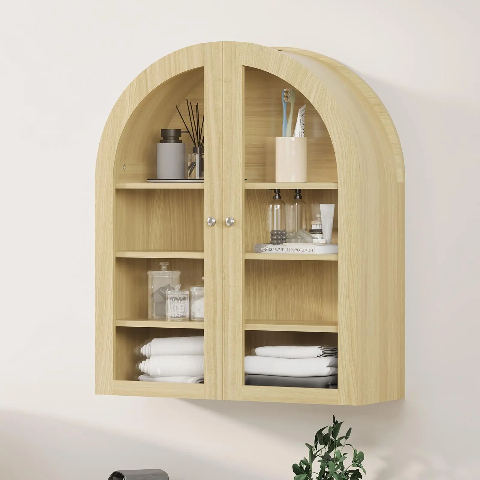 61cm Arched Bathroom Wall Cabinet Wooden Cupboard With Acrylic Doors Over Toilet Storage Boho Bathroom Furniture