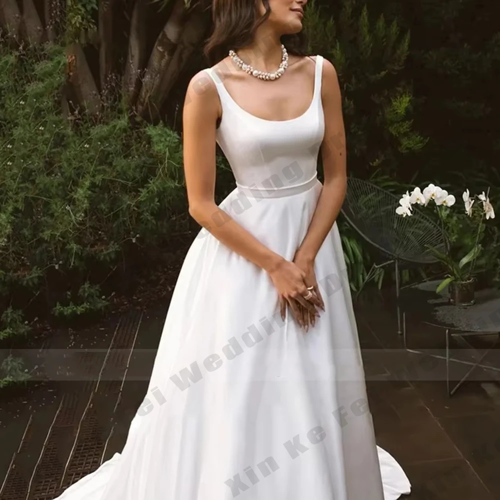 Proste damskie suknie ślubne satynowe seksowne z odkrytymi ramionami kwadratowy dekolt księżniczka suknie ślubne formalne na bal imprezę szyte na miarę 웨딩드레스 Robe