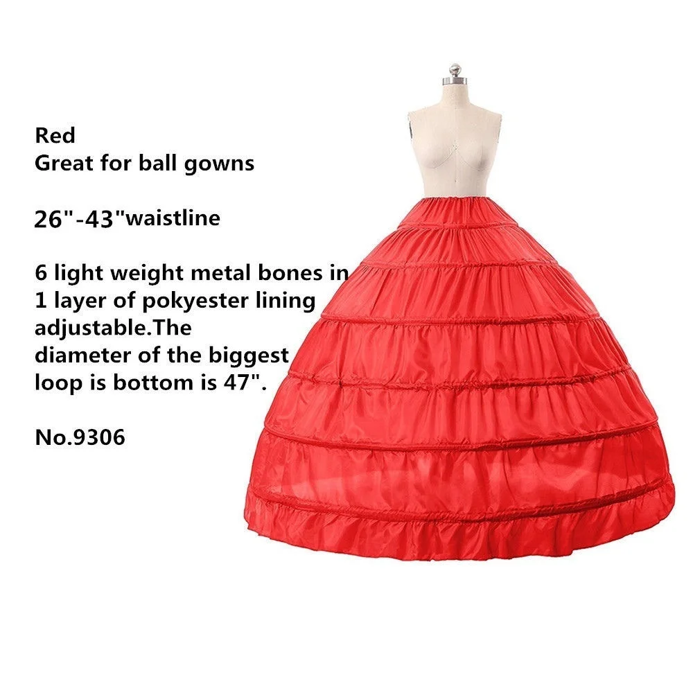 สีดำ/สีแดง/สีขาว 6 Hoop Crinoline Underskirt สำหรับ Ball Gown VINTAGE ยาวกระโปรง Petticoats Slips สำหรับงานแต่งงานชุด