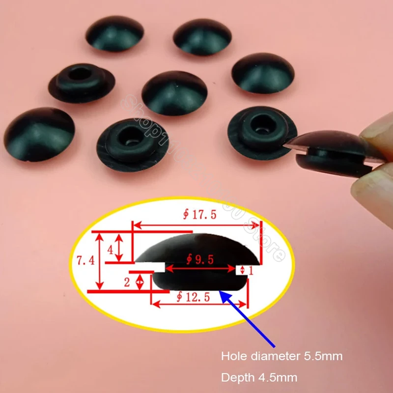 9.5mm Snap-on Hole Plugs Silicone Rubber Seal Stoppers Blanking End Caps Curved Covers High Temperature Resistant White & Black