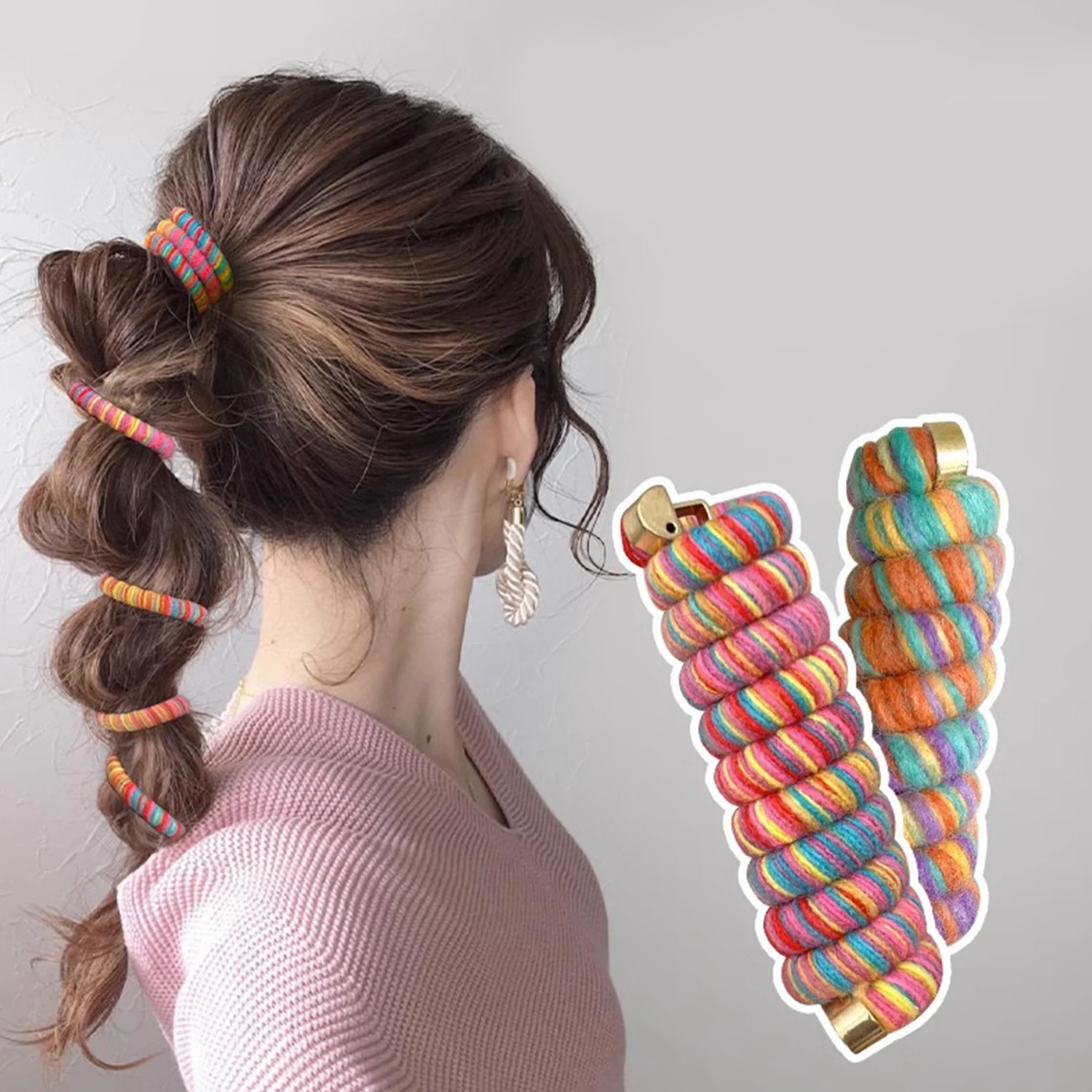 1 PC Rainbow Colour Telephone Wire Hair Band High Elasticity Durable Women Tie Hair High Ponytail Fixed Artifacts