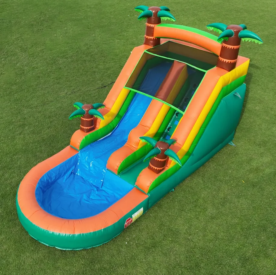 Commercial 15oz PVC Outdoor Backyard Dry Wet Inflatable Slide With Pool for kids