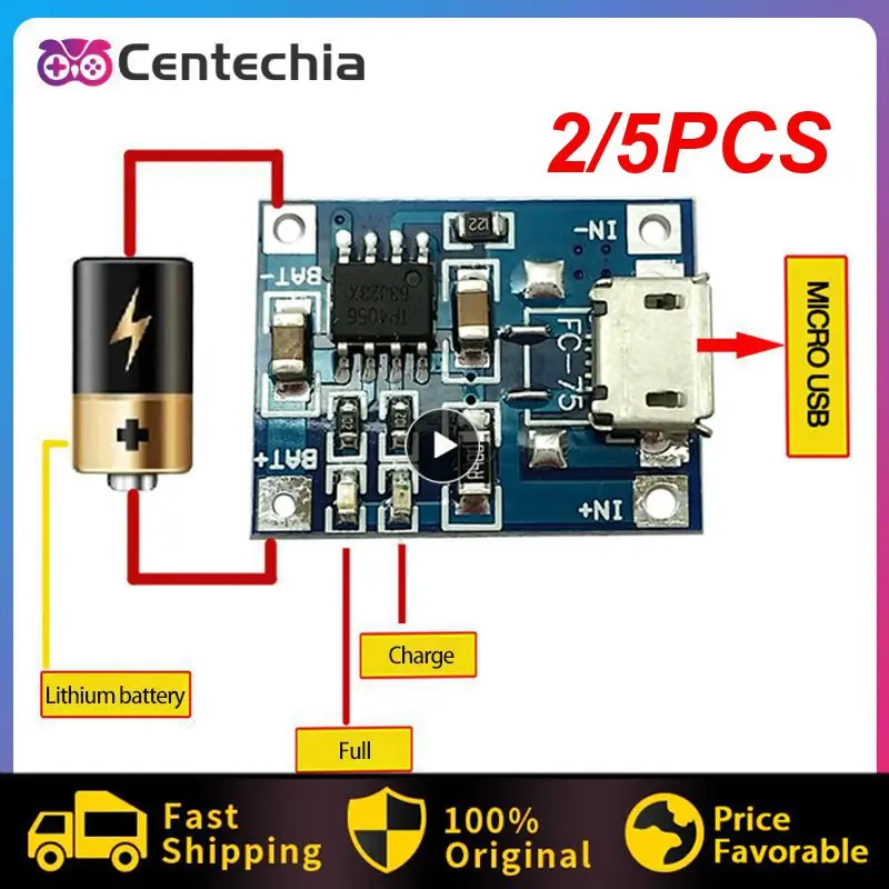 保護付きリチウム電池充電モジュール,2つの異なる機能を備えた充電ボード,タイプC,マイクロ,ミニUSB,1a,5v,18650,tp4056,2個,5個