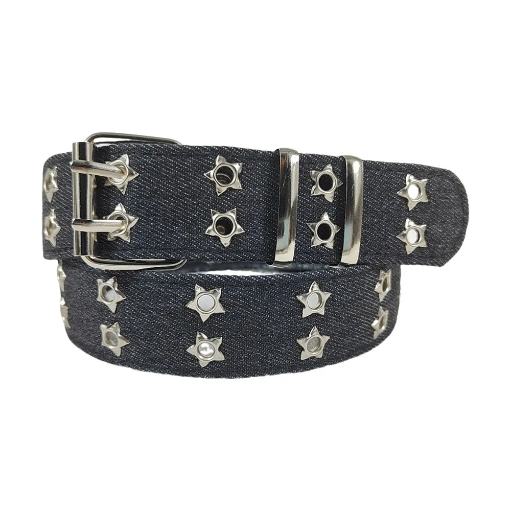 

Pop Punk Denim Dopamine Style Jeans Double Breasted Waistband Star Detail Distressed Design Retro Gothic Waist Belt