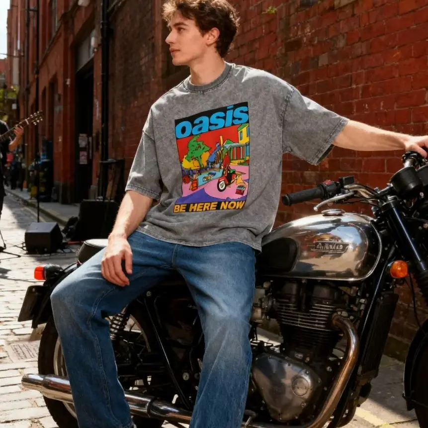 

Рок-группа с красочным рисунком для оазис, мужская стираная футболка, мужская ретро-рок-альбом, повседневная удобная уличная футболка