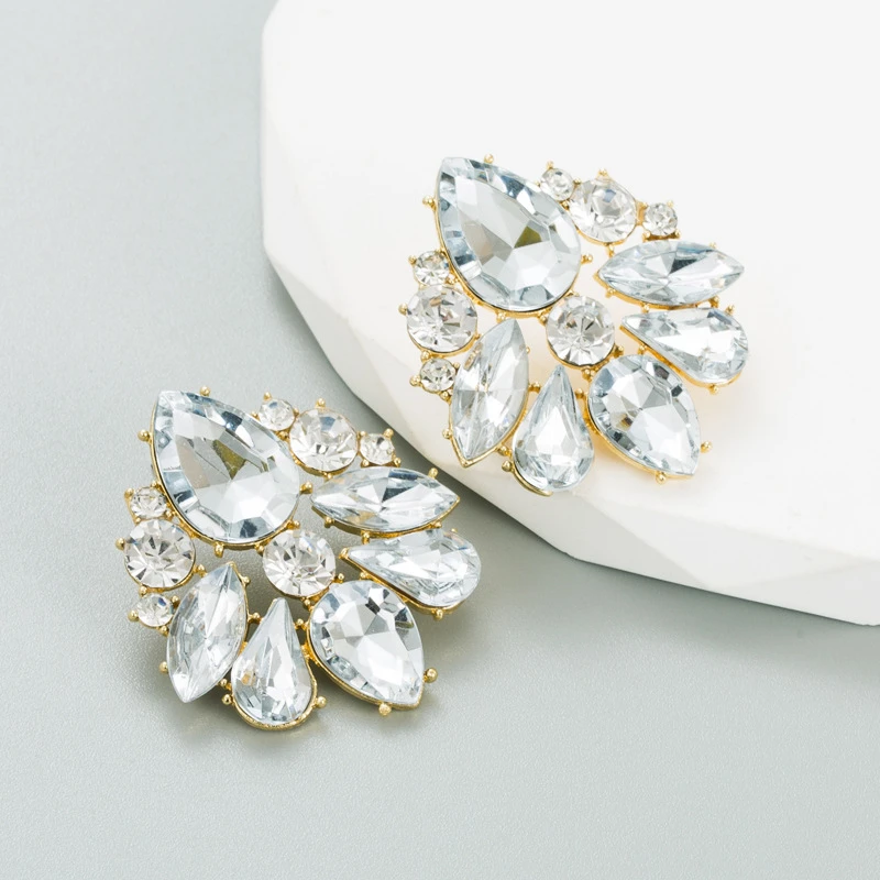1 Pair Of Ins Wind Geometric Alloy Gold Plated Colored Glass Drill Fashion High Quality Sense Of Earrings