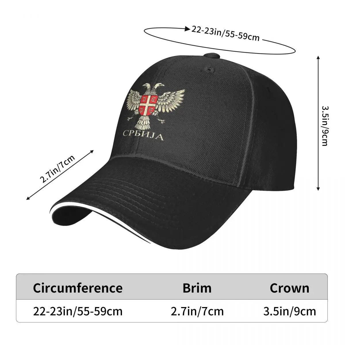 Gorra de béisbol con bandera del escudo de armas de Serbia para hombre y mujer, gorro con bandera de águila, cirílico serbio para acampar, gorra Snapback para playa