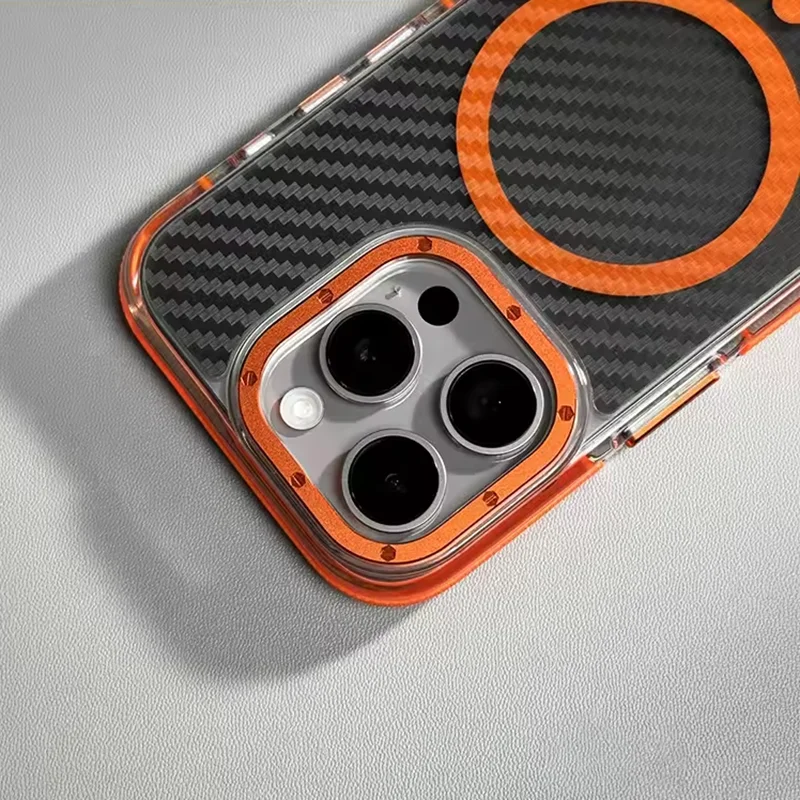 สําหรับMagsafeคาร์บอนไฟเบอร์เคสโทรศัพท์สําหรับIPhone 13 14 15 16 Pro Max Plus Matteโปร่งแสงแม่เหล็กกันกระแทกปกแข็ง