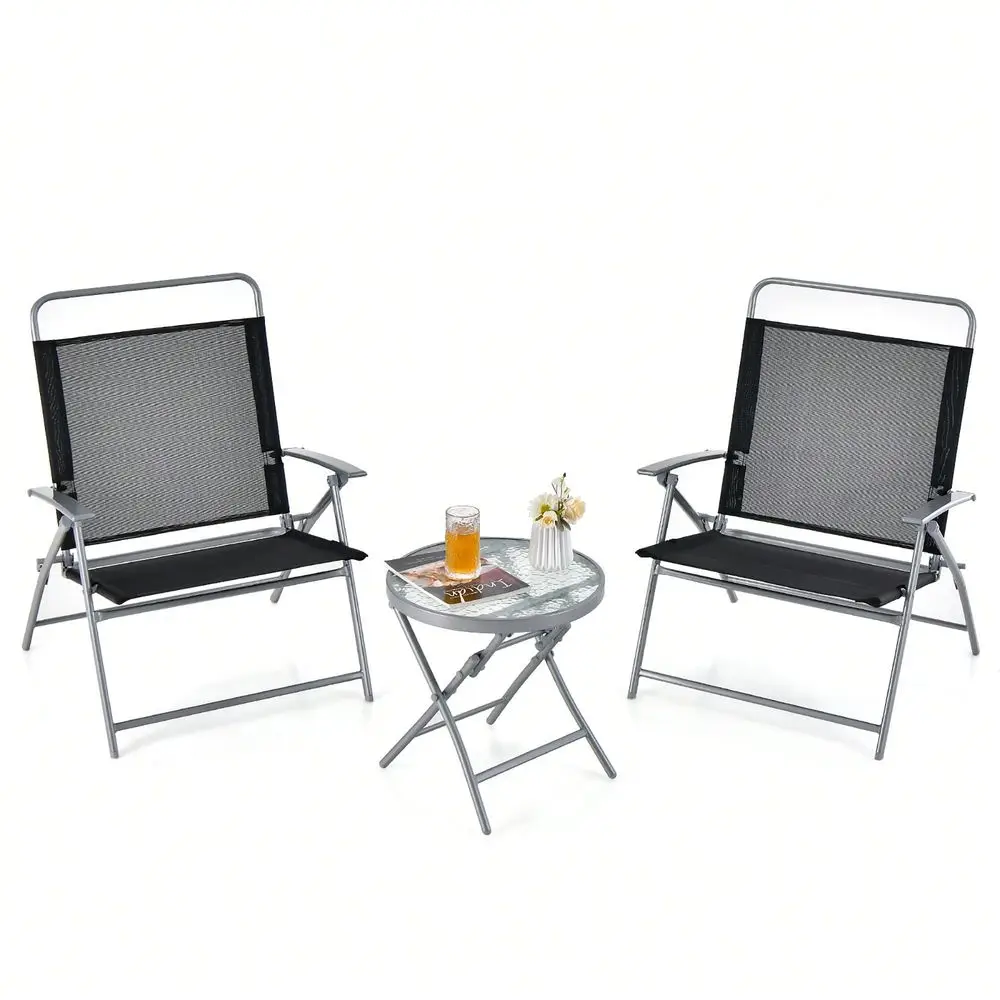 

Piece Patio Folding Chair Set W Coffee Table ExtraLarge Seat Porch Backyard Poolside