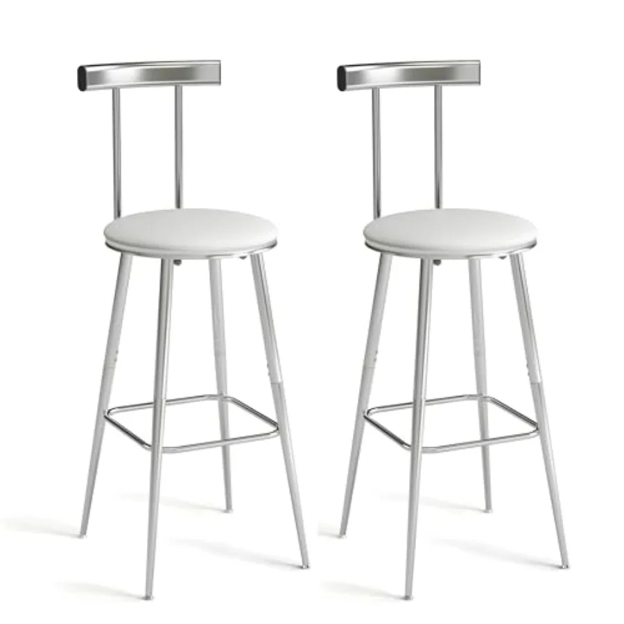 

Bar Stools, Set of 2 High Kitchen Barstools, Bar Chairs with Backrest and Footrest, Industrial Counter Stools with PU Soft seat