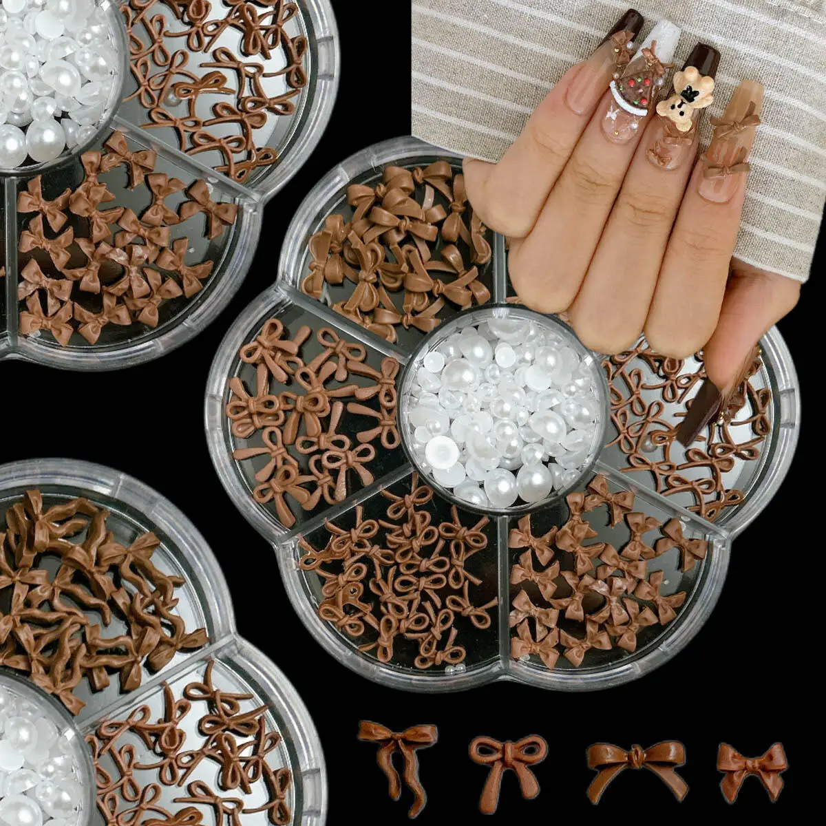 1Box Mini Sweet Heart Star Bow Resin Nail Charms Minimalist Ribbon Bow Pearl Maillard Color Series Nail Art Decorations DIY Nail