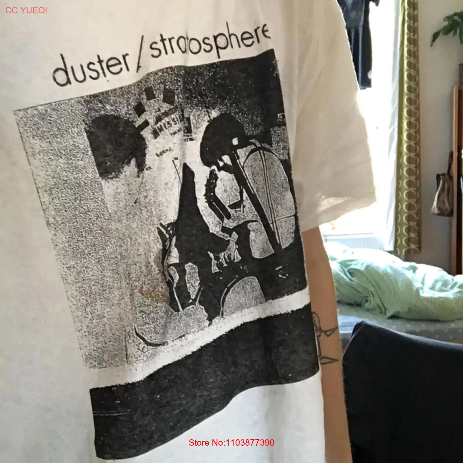 Camiseta de algodón blanco Duster Stratosphere Band VN0574, manga larga o corta