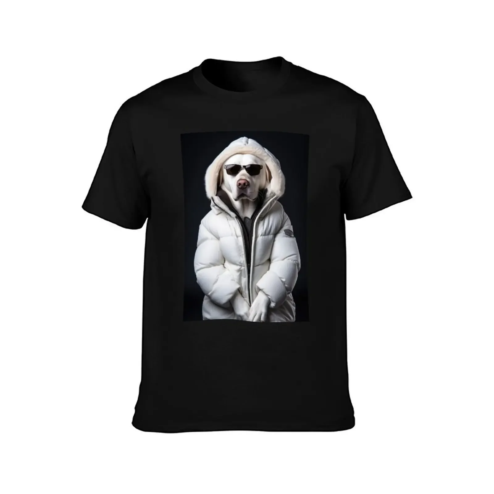 Labrador Dog dressed in white down jacket 02 T-Shirt tees designer shirts mens t shirts