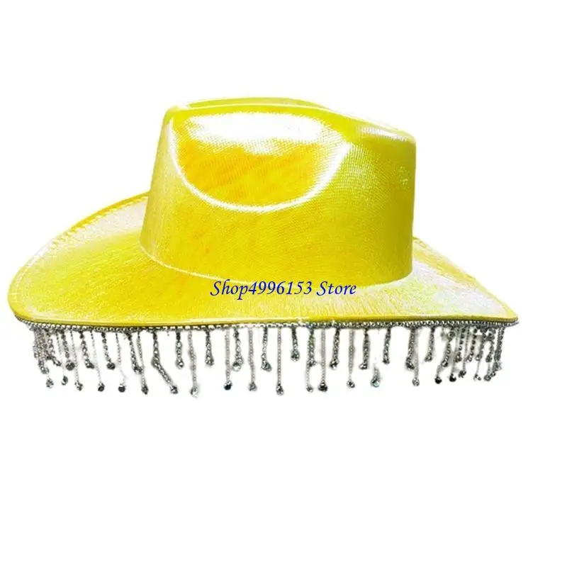 

Q0KE Cool Disco Hat Glinting Tassel Cowboy Hat All-match for Carnivals Music Festival