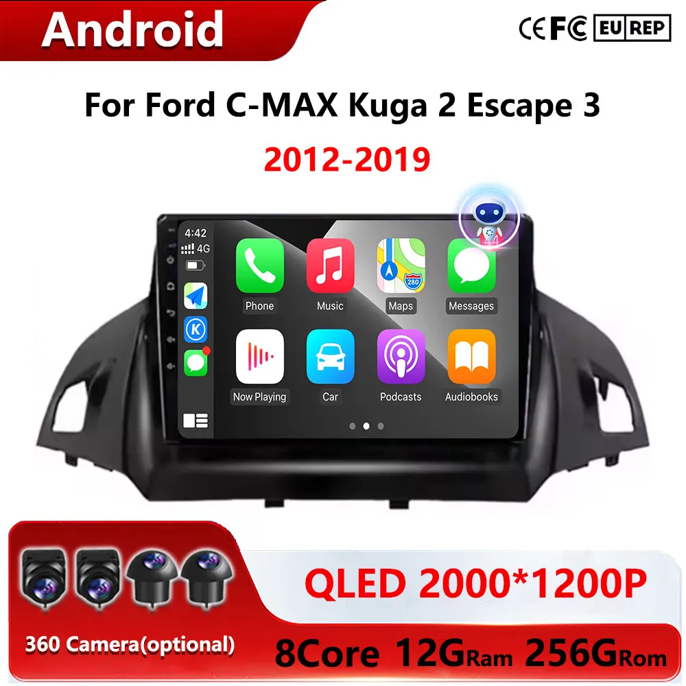 

For Ford C-MAX Kuga 2 Escape 3 2012-2019 Android 16 Auto Car Radio Wireless Carplay GPS Navigation Screen Stereo Video tools BT