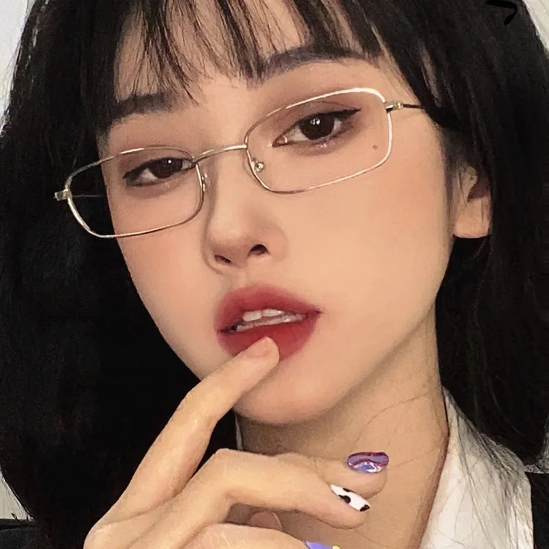 Japanese Metal Frame Glasses Y2K INS Silver Gold Women Girls Square Vintage Plain Eyeglasses Clear Reading Spectacle Eyewears