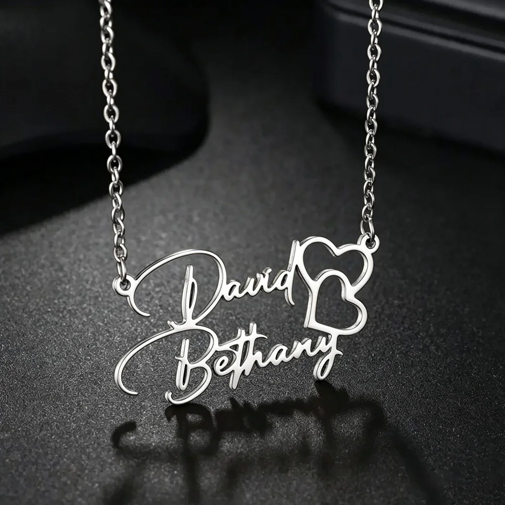 Custom Double Names Necklace Personalized Hearts Pendants Stainless Steel Wedding Jewelry Couple Valentine's Day Trend Gifts