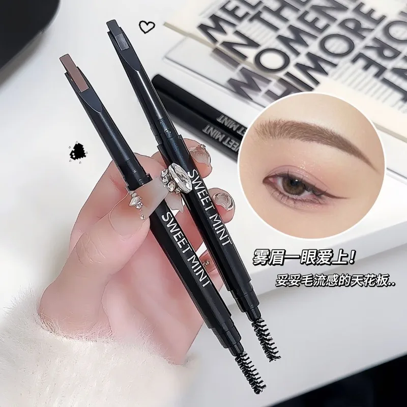 Matita cosmetica per sopracciglia naturale a doppia testa a 4 colori 2 in 1 Penna per sopracciglia facile da usare a lunga durata impermeabile con pennello per sopracciglia