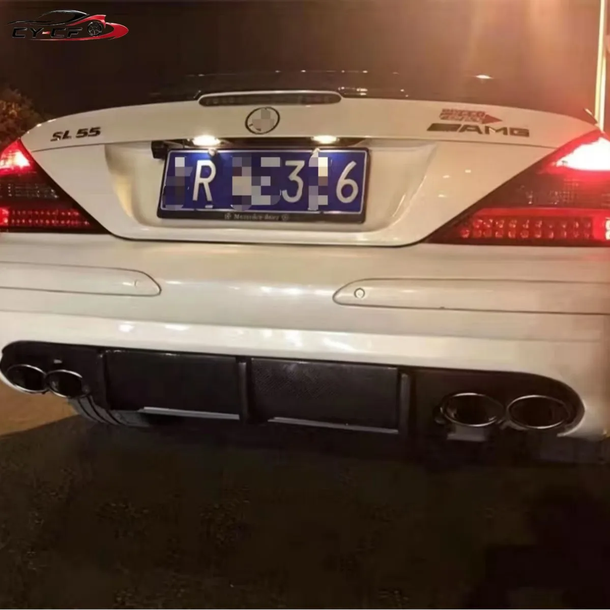 Suitable for 2003-2006 Mercedes-Benz SL Class R230 SL55 Upgraded Carbon Fiber Rear Lip and Rear Diffuser - view 2