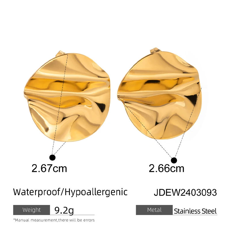 PRISCA | Gold Round Metal Earrings for Women. Stainless Steel.18k Gold.High Quality. Texture Well.Fashionable Indian Jewelry.New