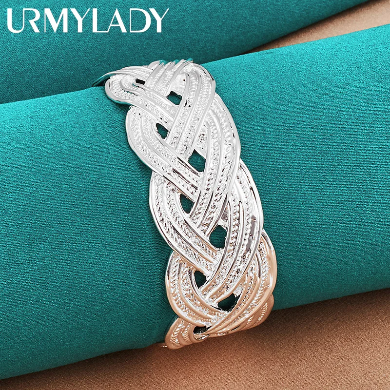 

URMYLADY 925 Sterling Silver Woven Bangles Bracelet For Women Wedding Engagement Fashion Charm Jewelry