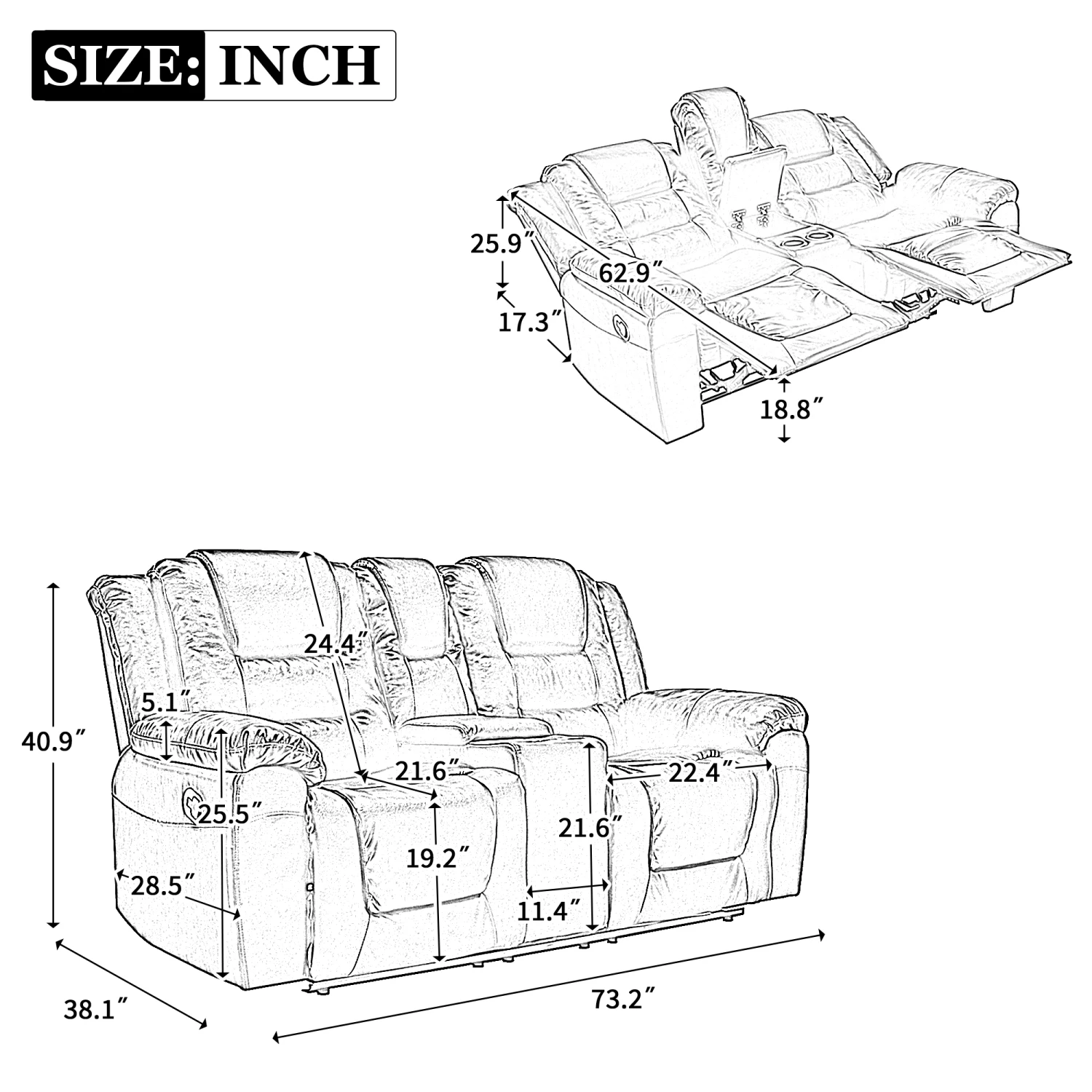 

Home Theater Recliner Chair with Storage Box & Cup Holders - Grey