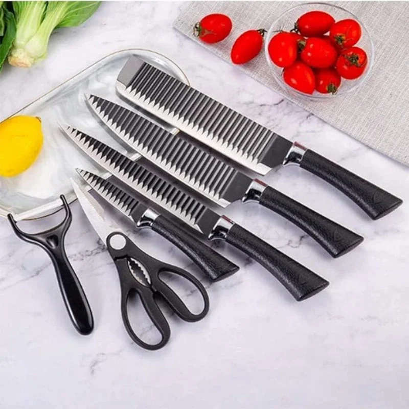 6 PCs Tool Set Black Wave Knives Set Stainless Steel Knife Chef Knife Fruit Knife