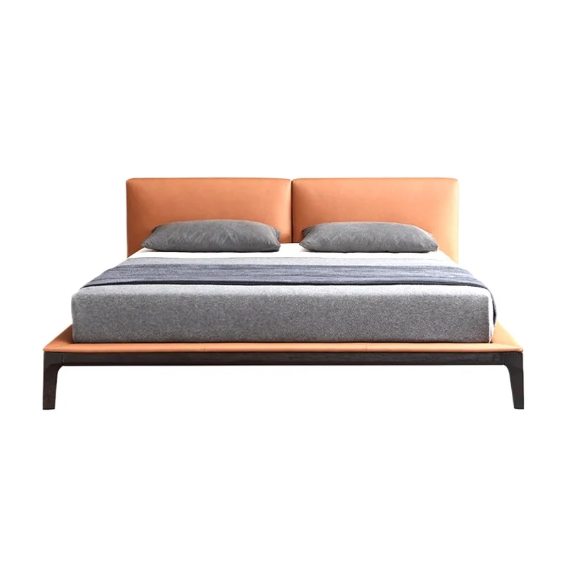 

Minimal leather soft bed 1.8 meters Napa leather cowhide bed Italian light luxury master bedroom