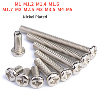 10-100pcs M1 M1.2 M1.4 M1.6 M1.7 M2 M2.5 M3 M3.5 M4 M5 Nickel Plated Carbon Steel Cross Phillips Round Pan Head Screw Bolt