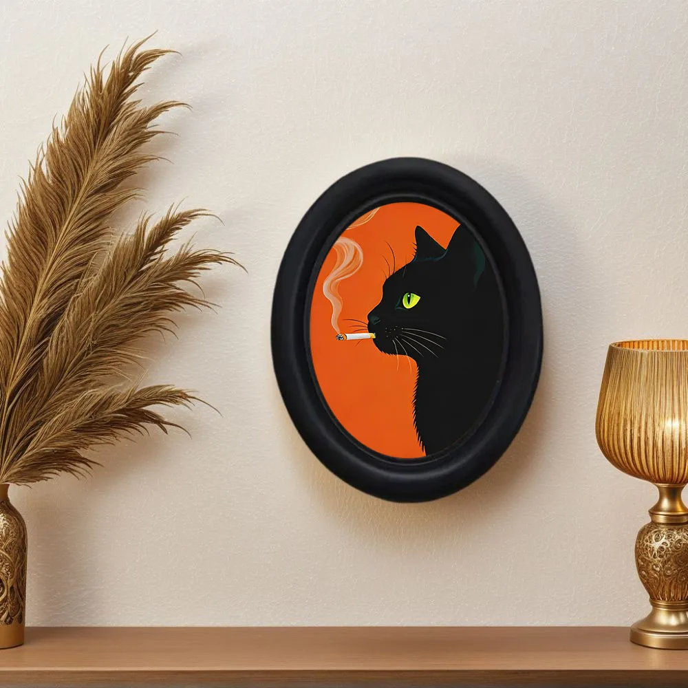 1 Piece of Interesting Black Cat Wall Art, Fun Black Cat Framed Decorative Painting with Quirky Black Cat Elements, Wooden Mini Hanging Painting, Unique Home Kitchen Office Decoration, Fun Gift, Holiday Gift