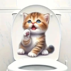 Adorable Kitten Self-Adhesive Toilet Stickers,Wall Decal Removable, Reusable PVC Sticker for Toilet Lid, Bathroom Decor