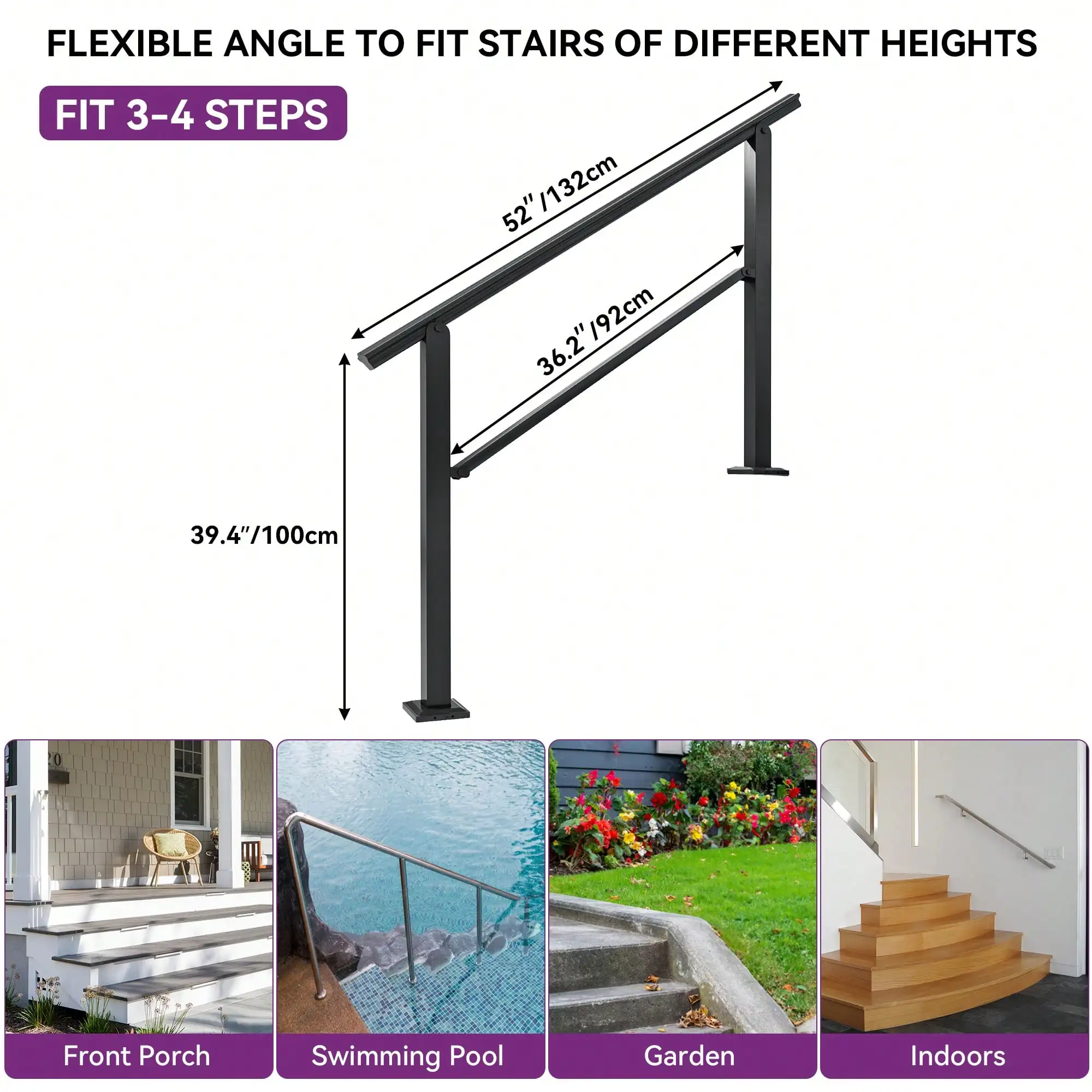 Outdoor step handrails, concave and convex texture process design heavy duty handrails stair railings