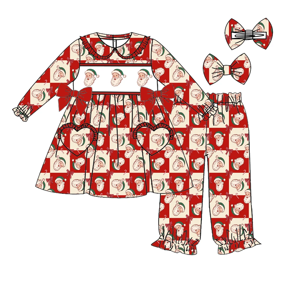Boutique Children's Set Christmas Ensemble Short Sleeve Pants Girl Boy Long Sleeve Plaid Cartoon Candy Print Robe for Kids