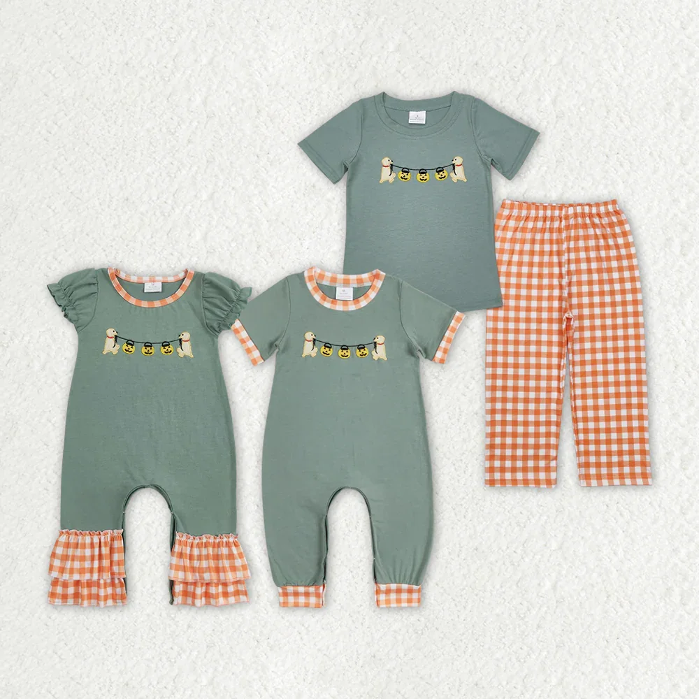 

Sibling Baby Boys Halloween Dogs Pumpkin Rompers Clothes Sets
