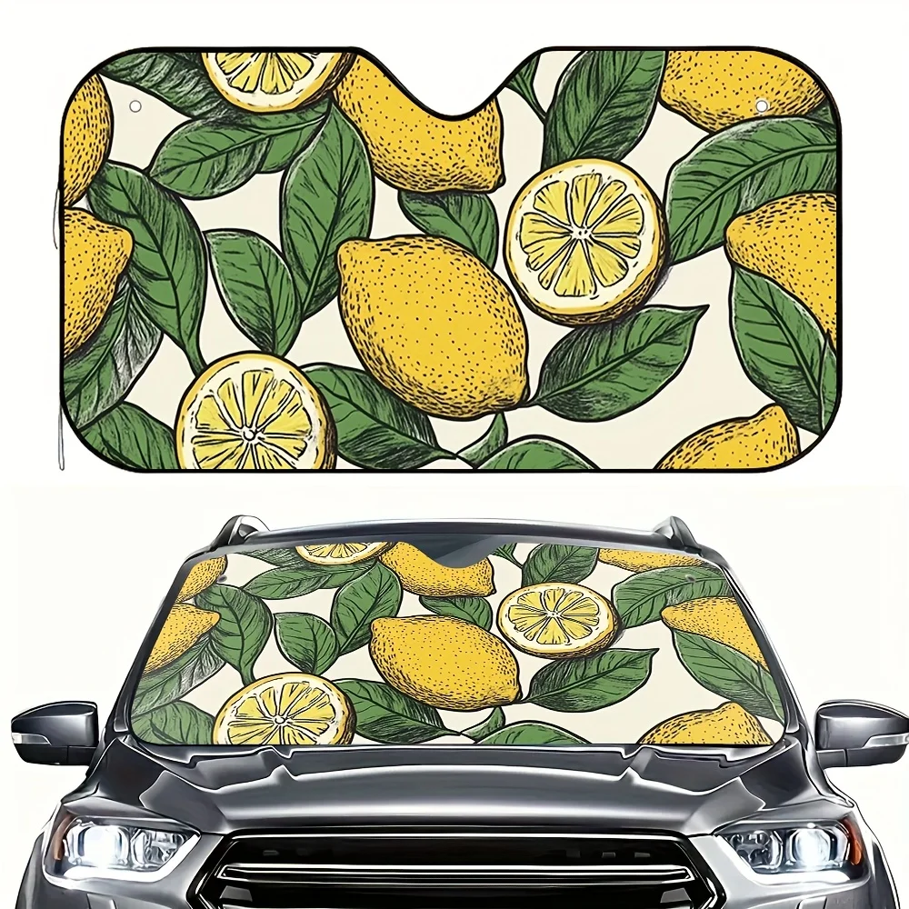 

1pc Lemon Delight Car Sun Visor - Citrus Pattern, Reduces Interior Heat, Foldable, With Multiple Compartments, Easy To Store, Fi