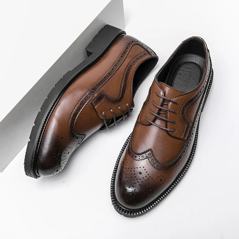 Men\'s Genuine Leather Shoes Classic Business Office Shoes Lace Up Low Heel Fashion Men\'s Casual Shoes Luxury Banquet Dress Shoes