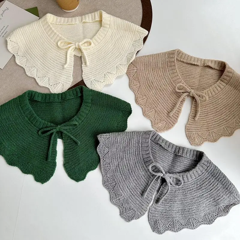 Kragen im O-Ausschnitt-Design, einfarbig, gestrickt, mit Schnürung, als dekorativer Kragen für Frühling und Herbst, warmes Oberbekleidungsstück, geeignet als Dekoration für Kleider und Hemden. – Detail 5
