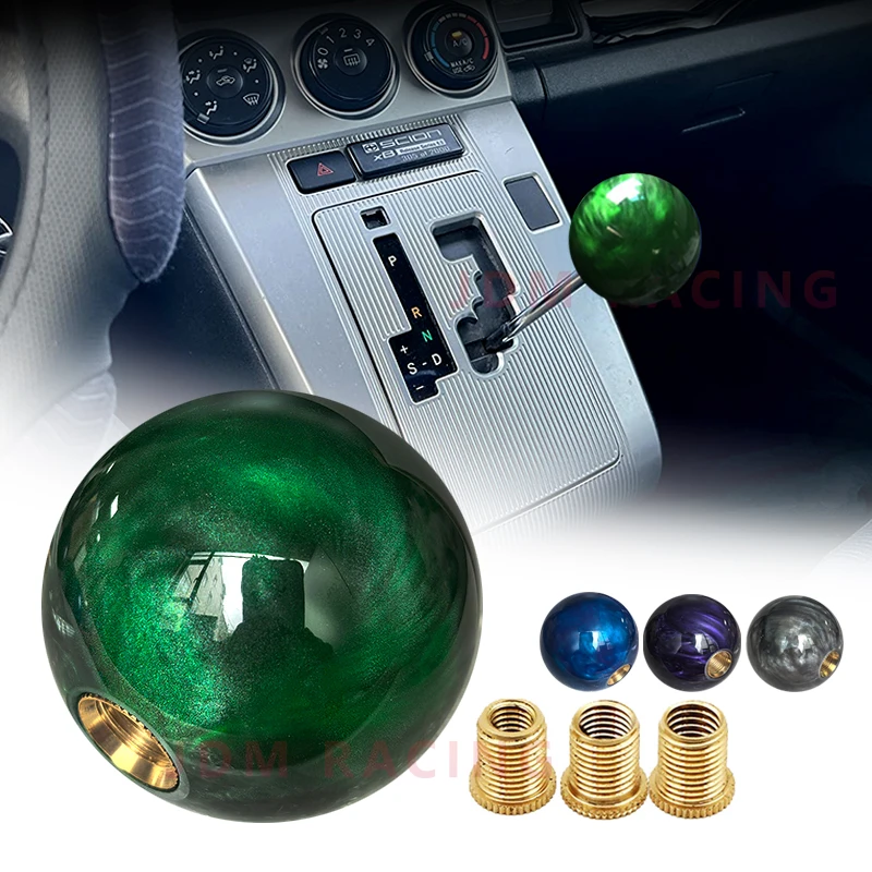 Botão de bola redonda de acrílico premium, botão de mudança de marcha confortável com 3 adaptadores de cobre para a maioria dos carros, acessórios interiores