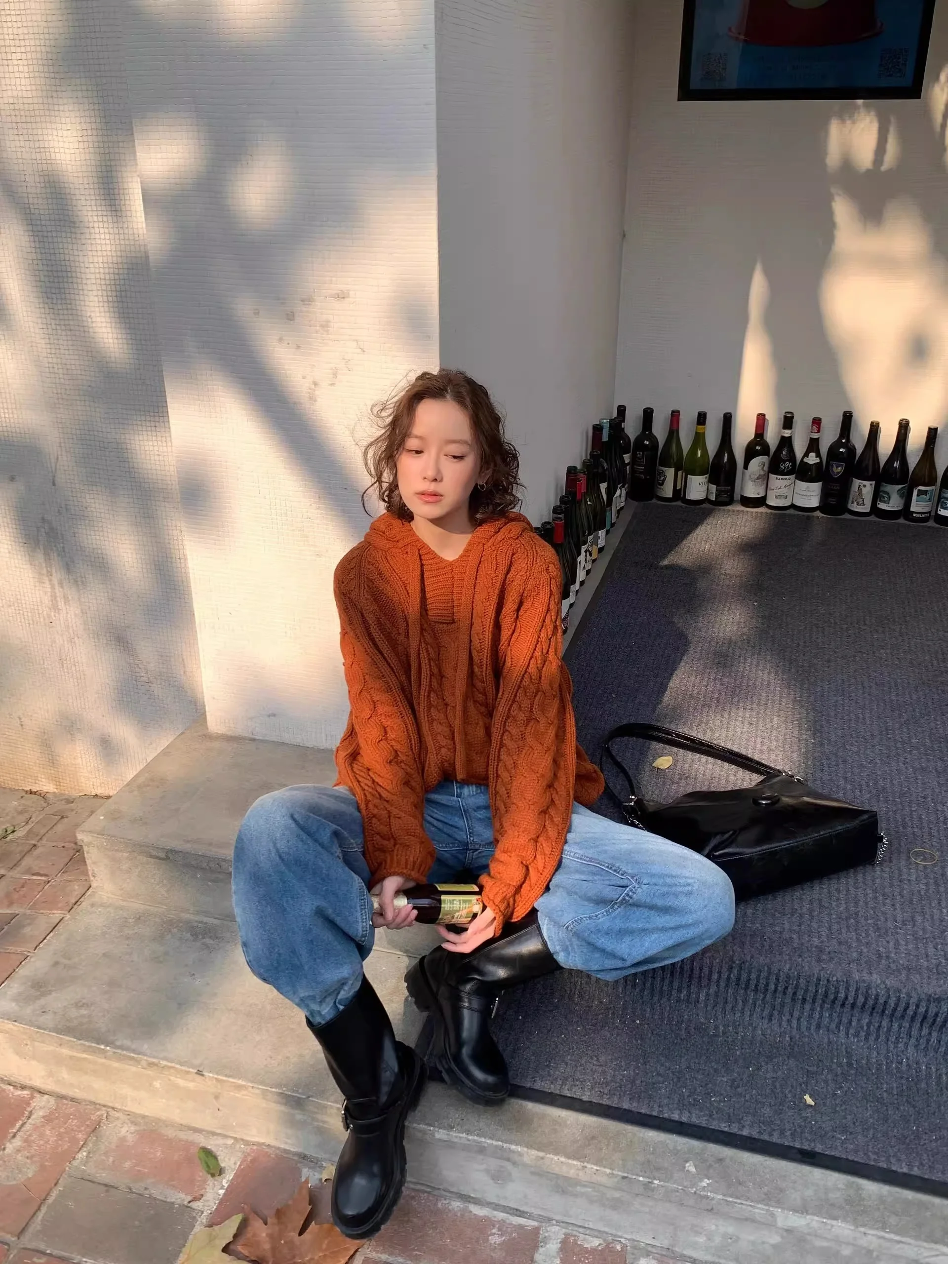 

Оверсайз худи оранжевого цвета в стиле «ленивый шик» для мужчин и женщин, до 136 кг, осень-зима 2026, новинка, свободный крой, длинный рукав, вязаный свитер