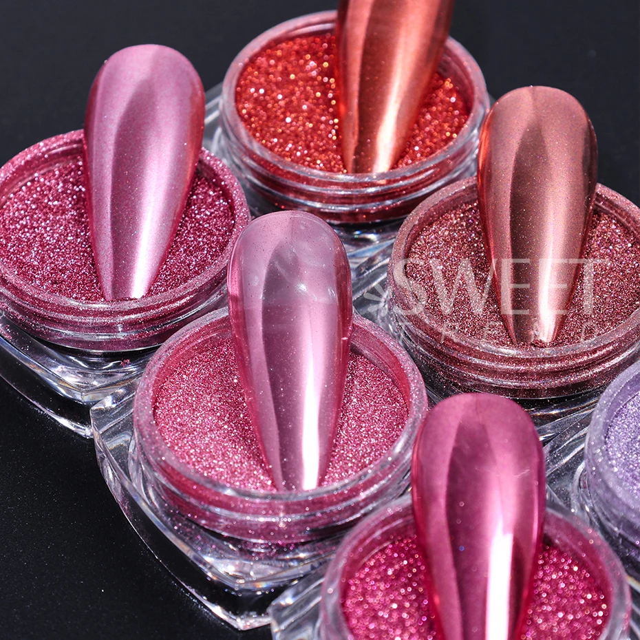 6pcs Nail Mirror Glitter Powder Colorful Dust Metal Effect Nail Glitter UV Gel Polish Chrome Flakes Dust DIY Manicure Decoration